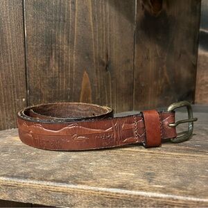 Vintage Brown Leather Duck Pond Embossed Belt Size Small
